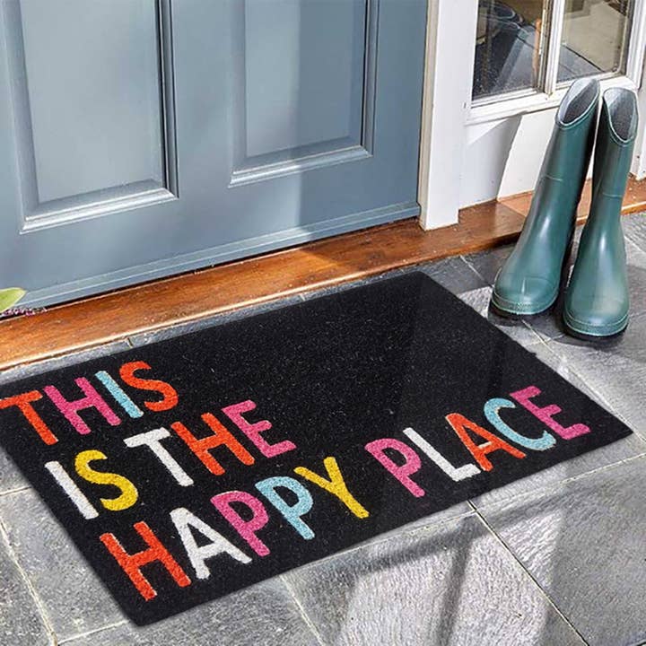 "This Is the Happy Place", Black, Pvc Bleached Door Matt