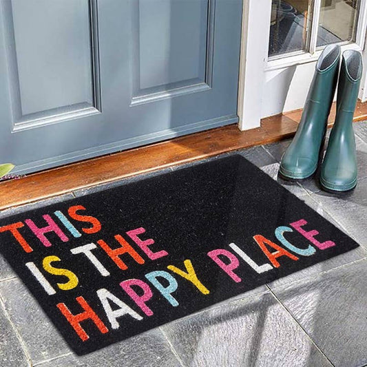 "This Is the Happy Place", Black, Pvc Bleached Door Matt
