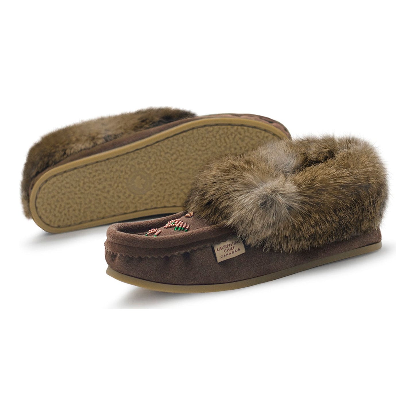 Fur Trim Ladies Moccasin with Sole- Chocolate 13673