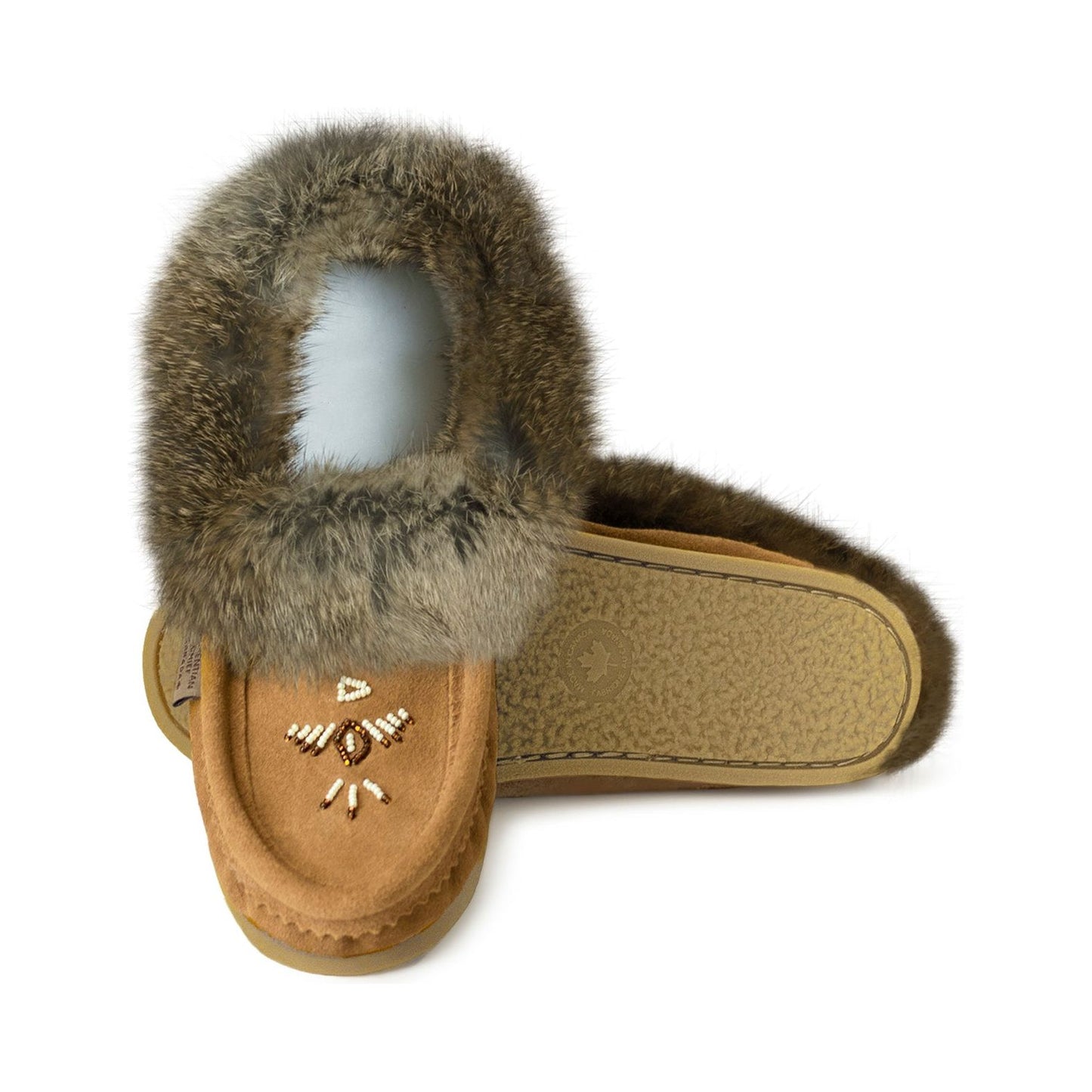 Fur Trim Ladies Moccasin with Sole - Moka 13677