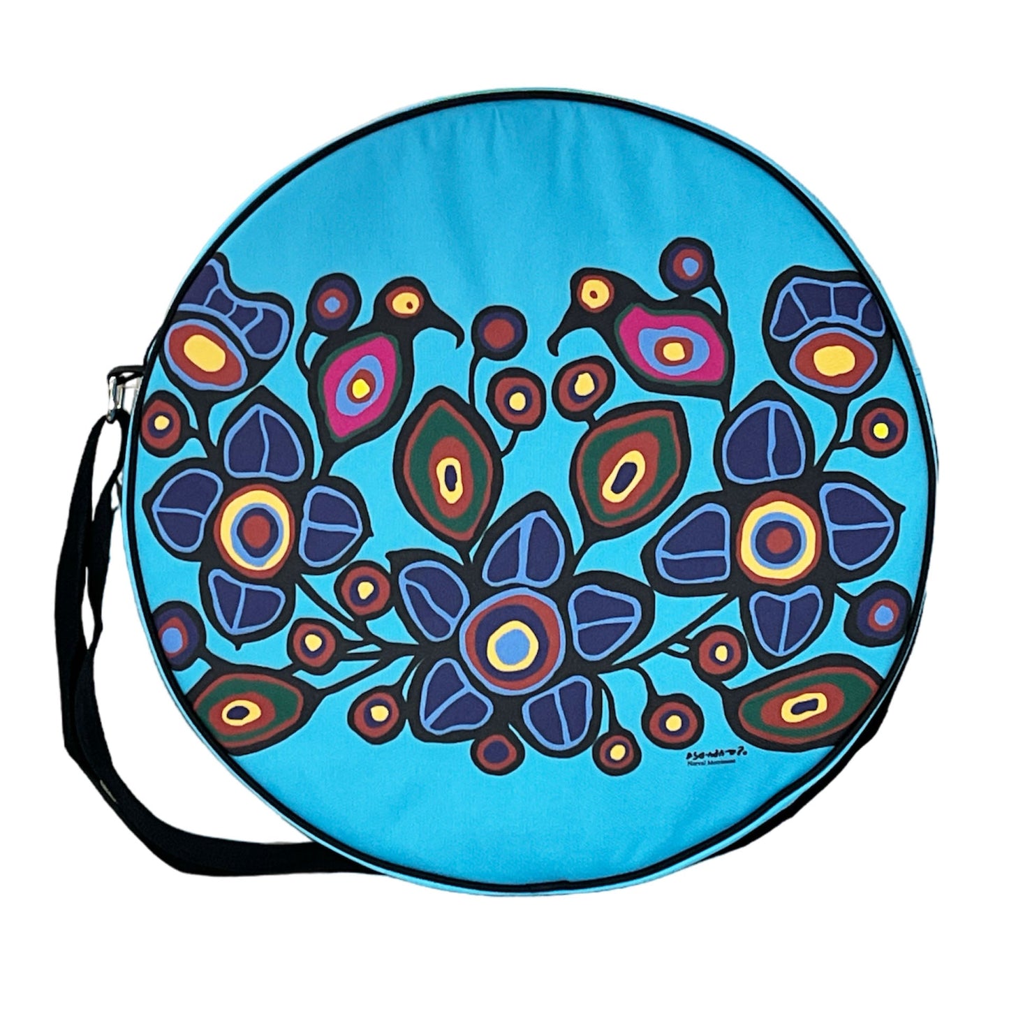 Norval Morrisseau Flowers and Birds 17in Drum Bag SKU 2353