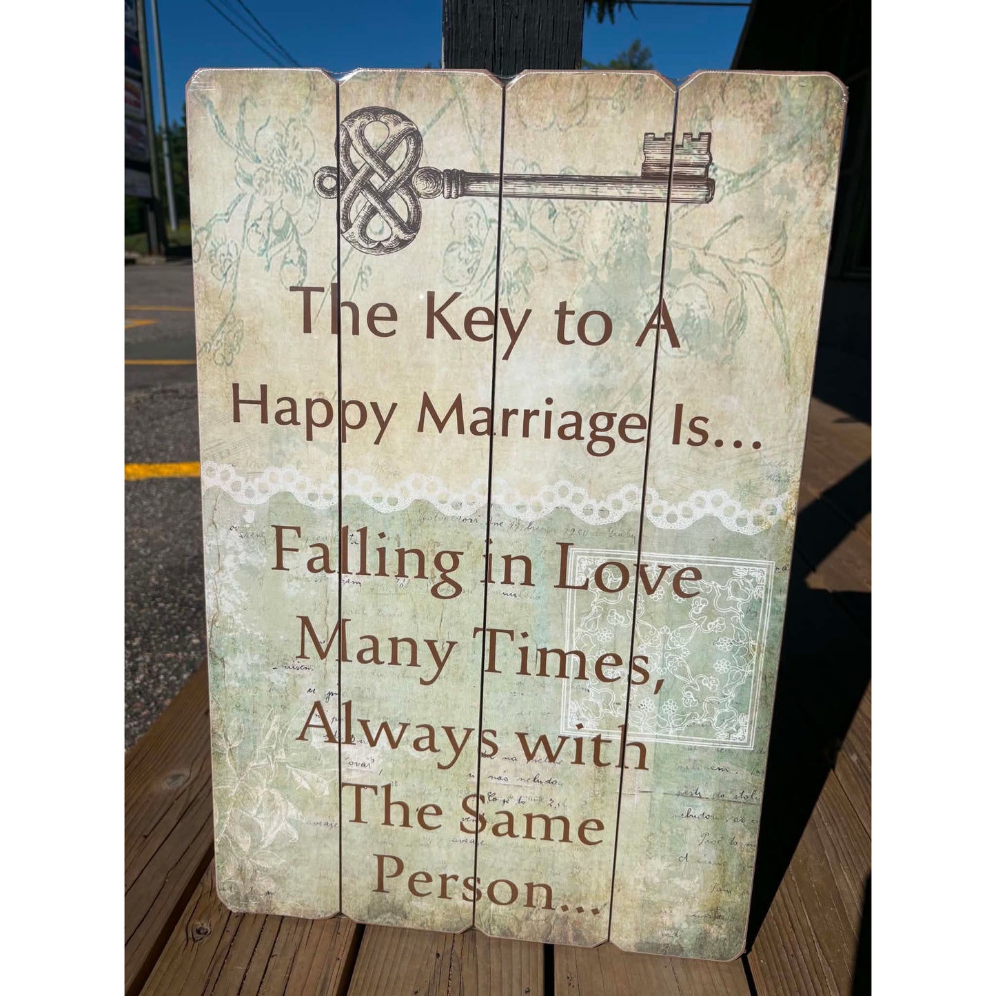 The Key to a Happy Marriage - Wooden Sign
