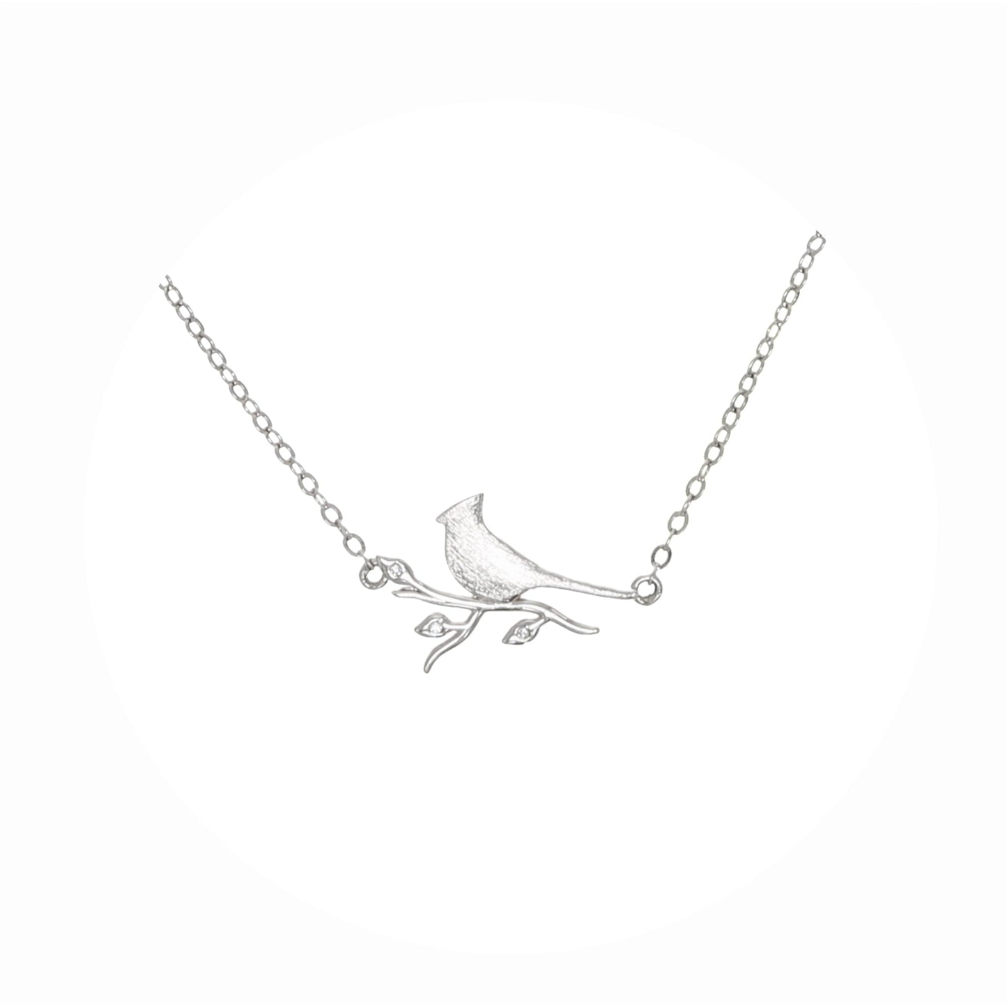 Cardinals Appear 16.5"-18.5" Silver Plated Necklace with Cubic Zirconia Stones
