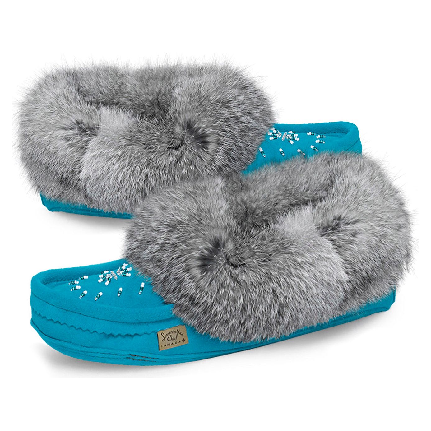 Fur Trim Ladies Moccasin - Aqua