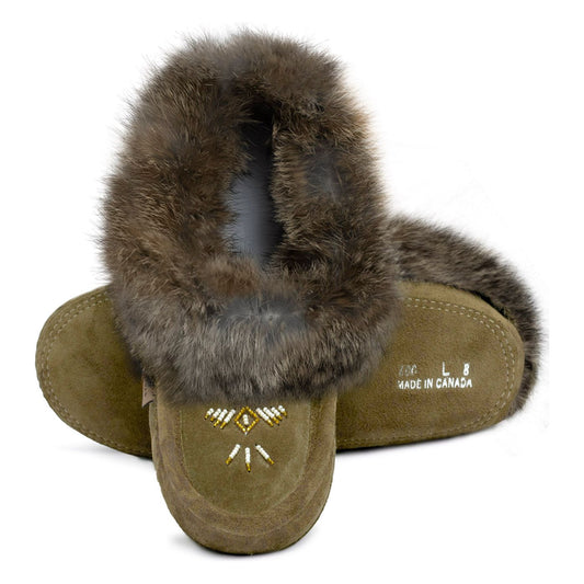 Fur Trim Ladies Moccasin - Army
