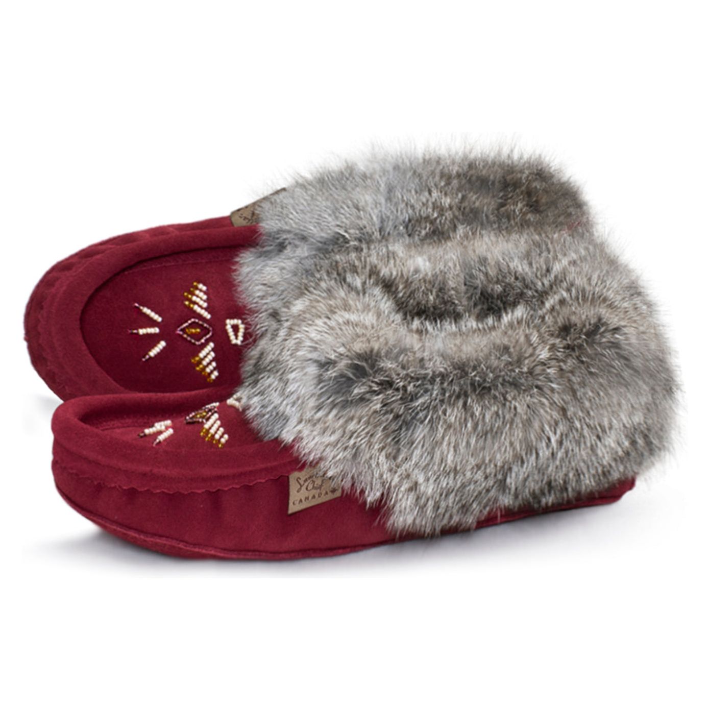 Fur Trim Ladies Moccasins - Burgandy 600BUL