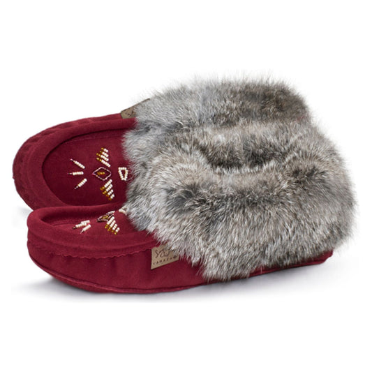 Fur Trim Ladies Moccasins - Burgandy 600BUL