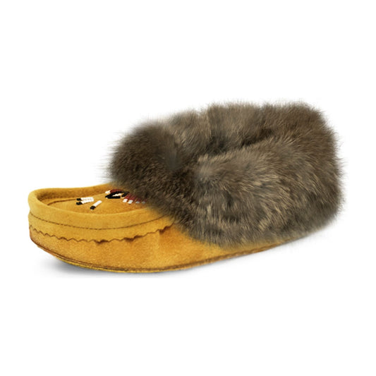 Fur Trim Ladies Moccasin - Tan 648