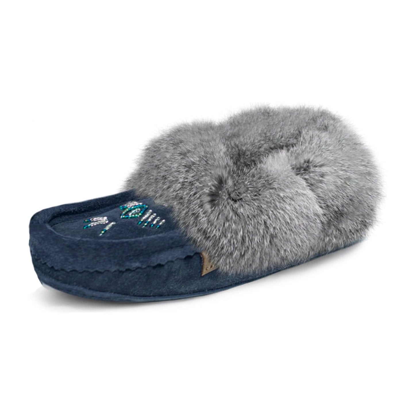 Navy Blue Fur Trim  Moccasins