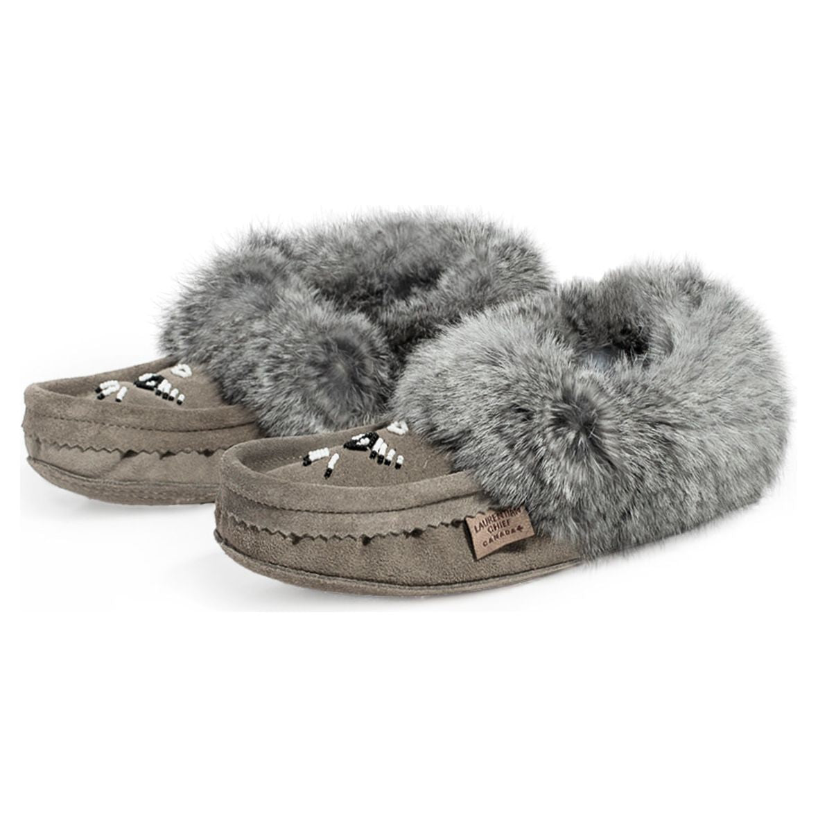 Fur Trim Ladies Moccasins - Grey 660