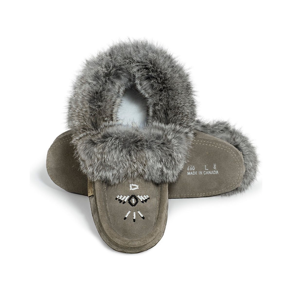 Fur Trim Ladies Moccasins - Grey 660