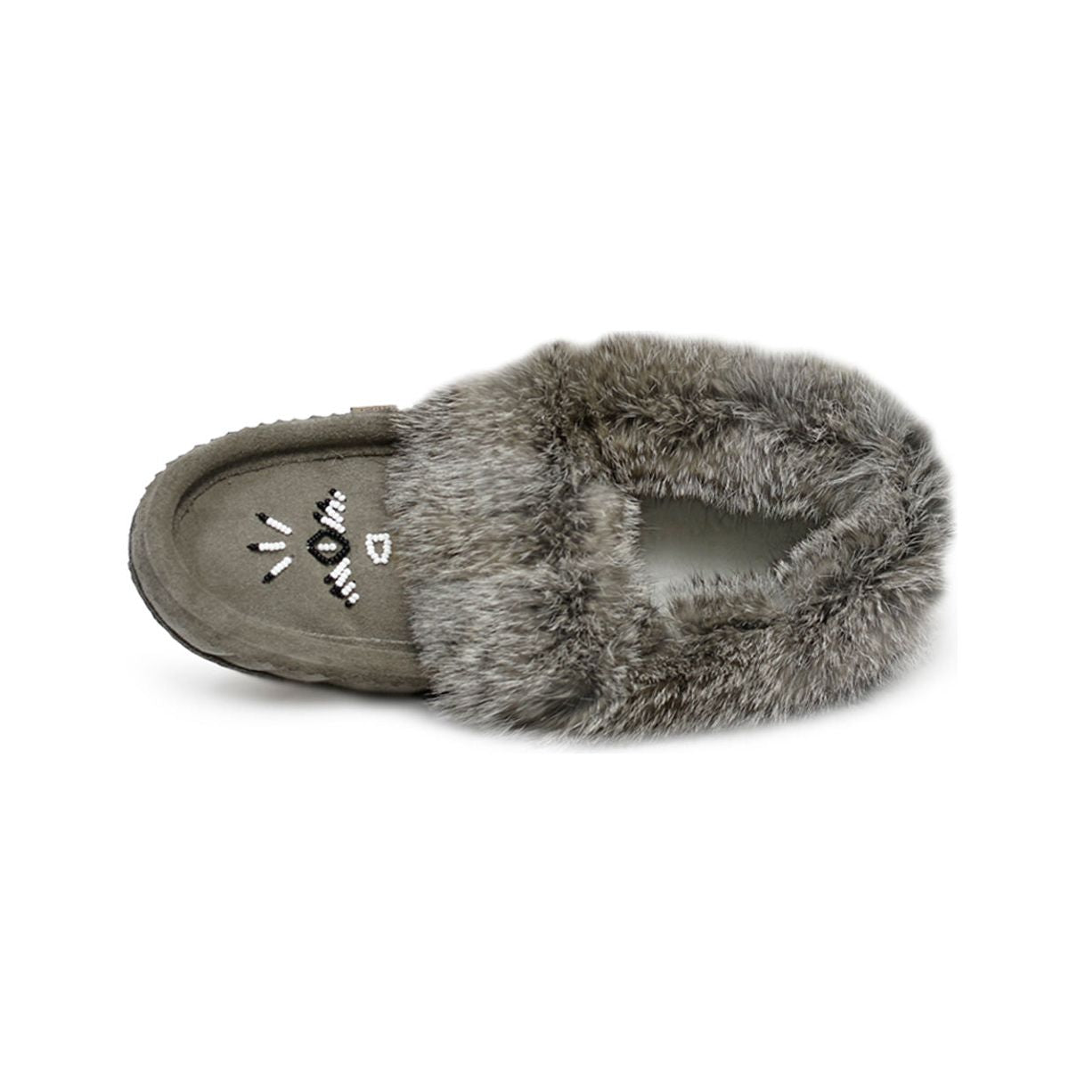 Fur Trim Ladies Moccasins - Grey 660