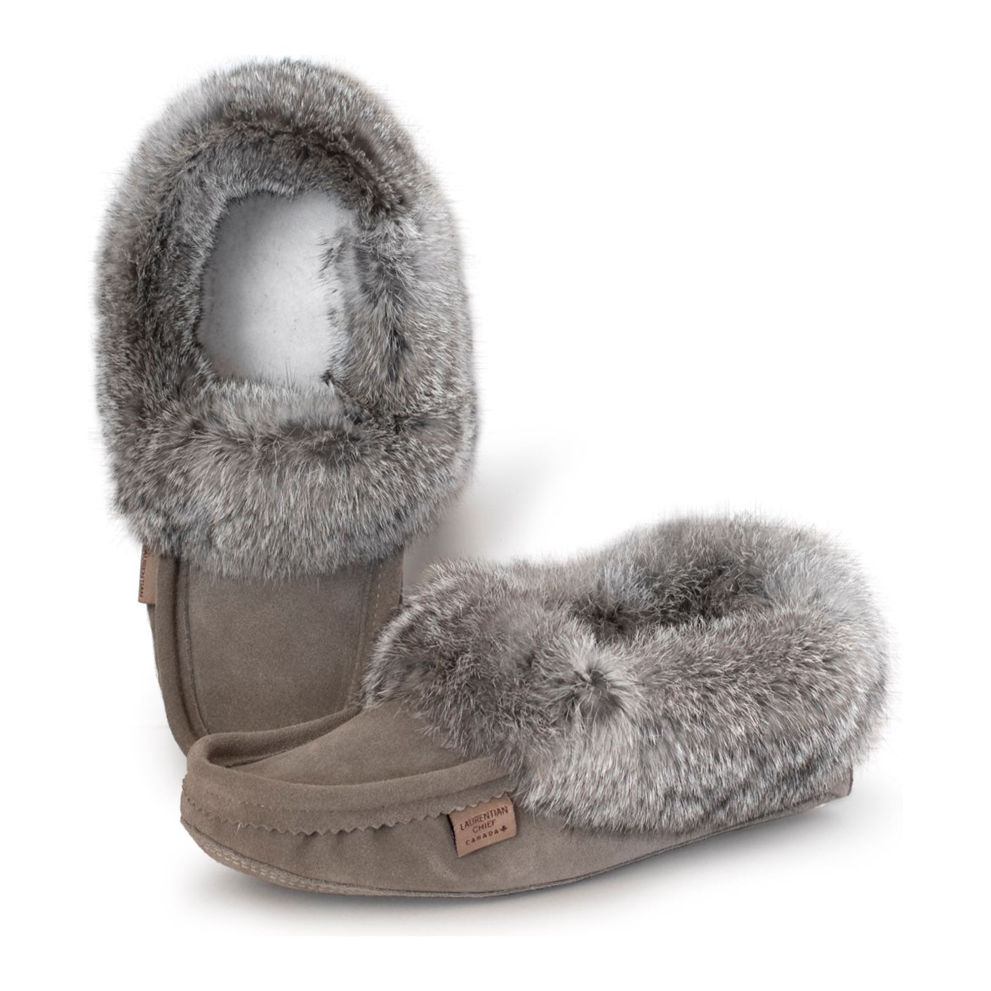 Men's Fur Trim Moccasins - Grey