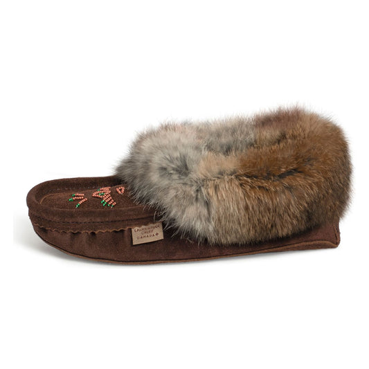 Fur Trim Ladies Moccasin - Chocolate