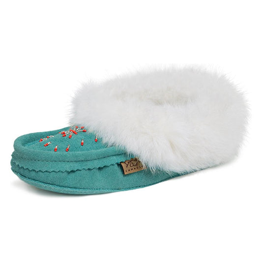 Fur Trim Ladies Moccasin - Turquoise