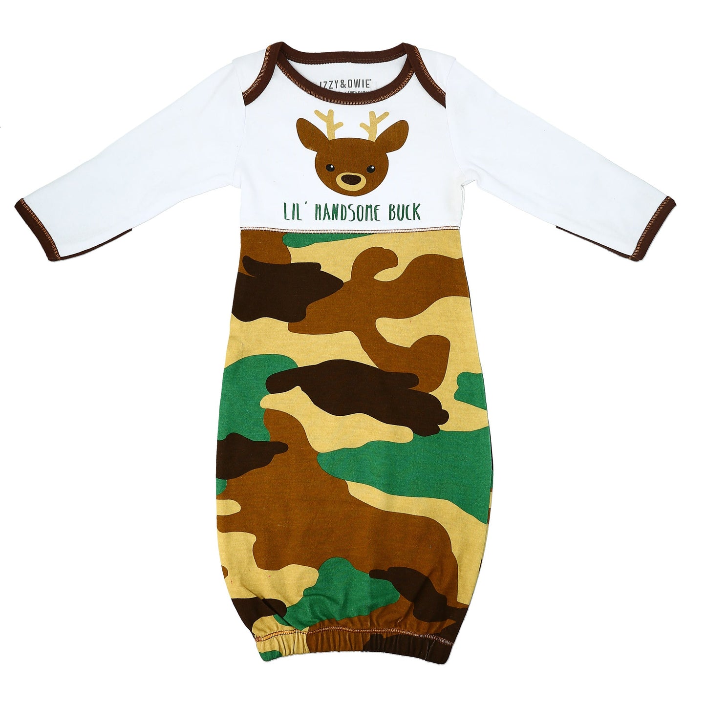 Camo Deer Gown with Mitten Cuffs - 0-3 Months