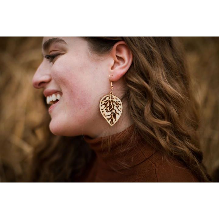 Aspen Wooden Leaf Earrings | Birch