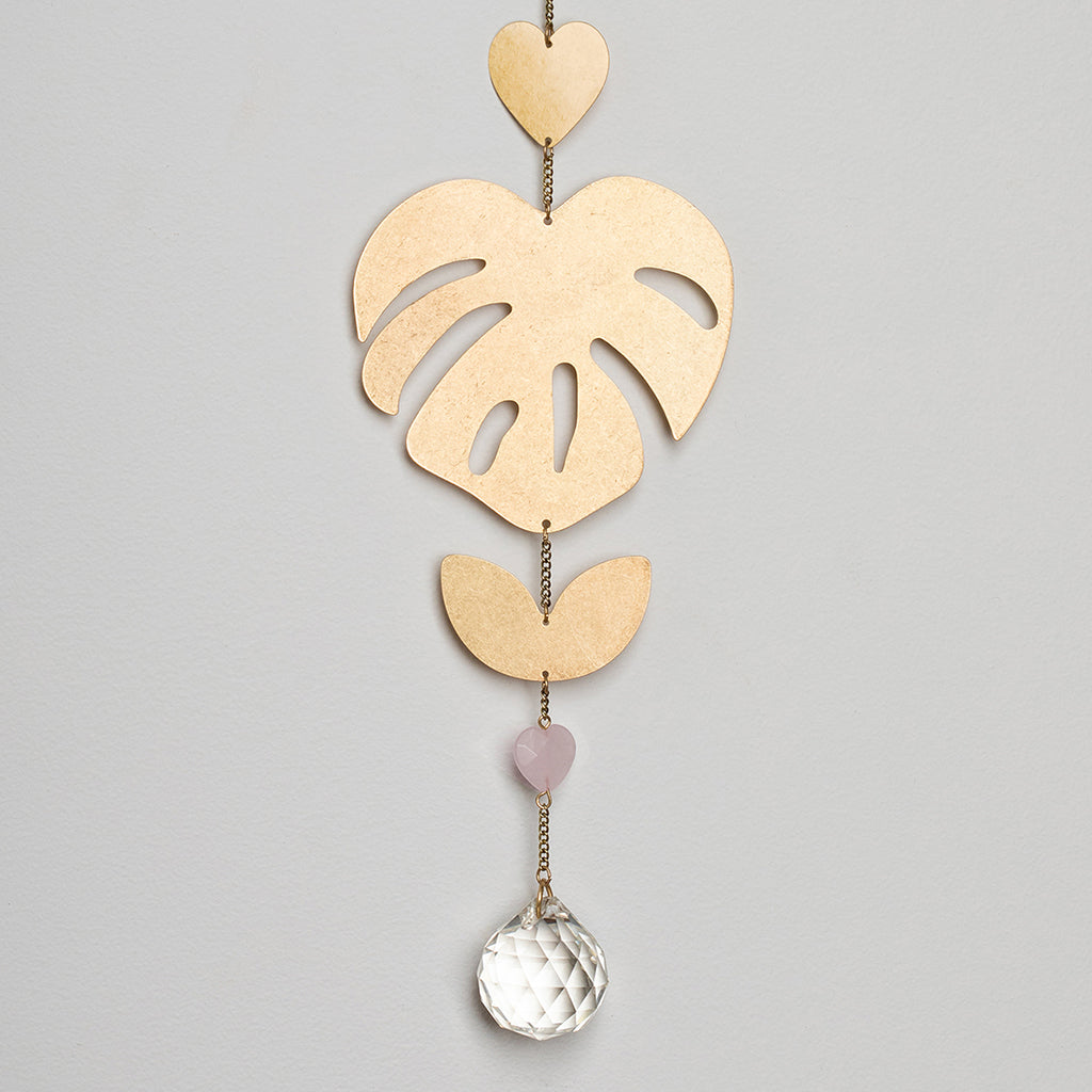 SUNCATCHER - MONSTERA LEAF/ ROSE QUARTZ