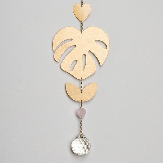 SUNCATCHER - MONSTERA LEAF/ ROSE QUARTZ