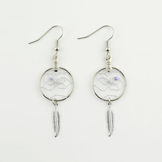 .75" Dream Catcher Earrings with Metal Feathers DC15
