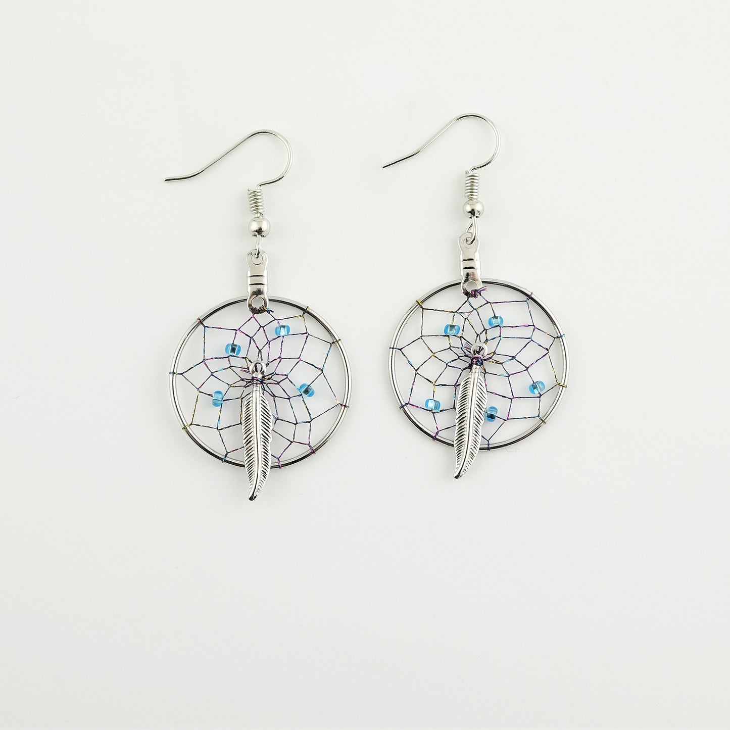 1" Turquoise Dream Catcher Earrings with Feather Charm DC23