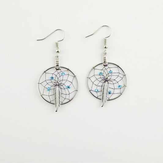 1" Turquoise Dream Catcher Earrings with Feather Charm DC23