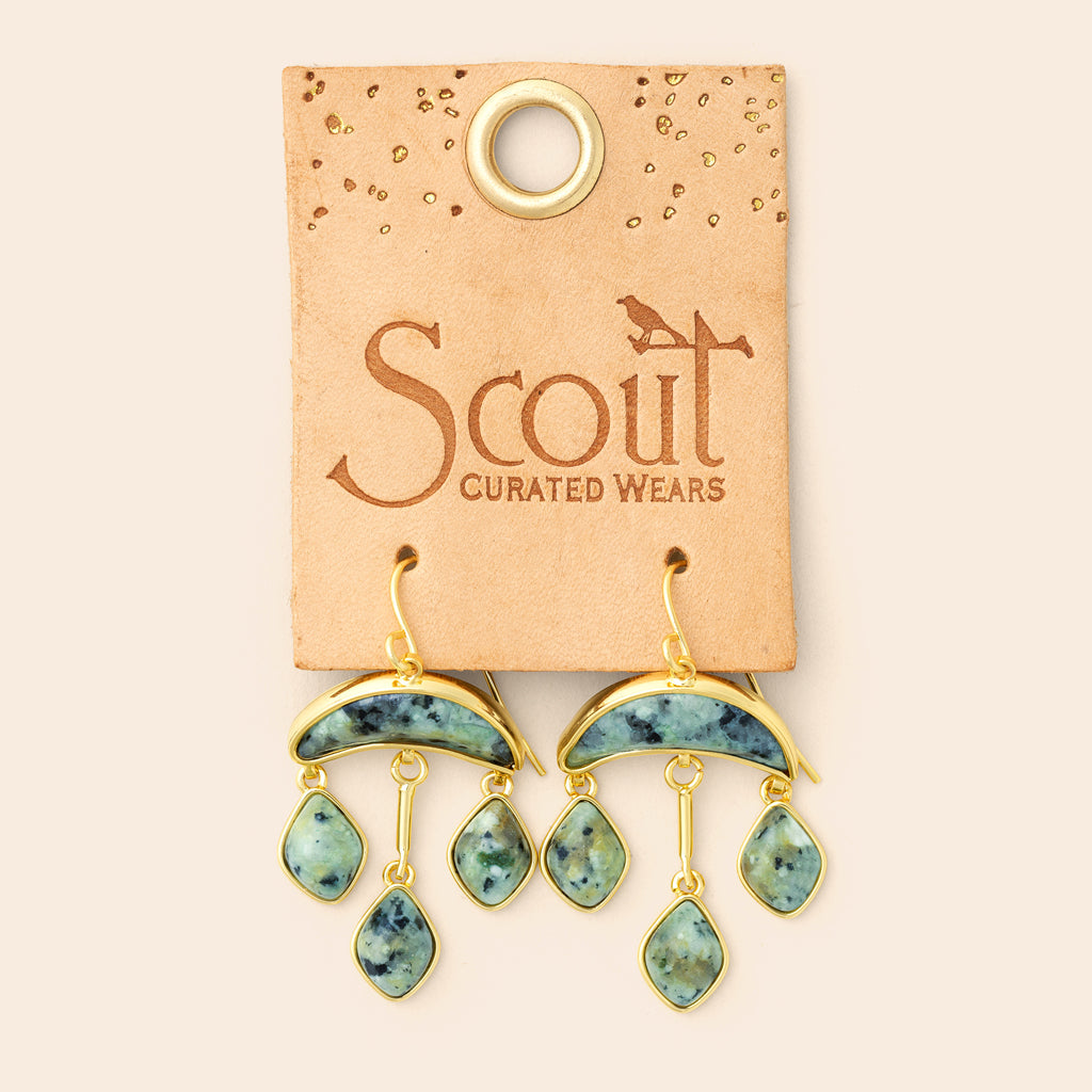 Stone Crescent Drop Earring - African Turquoise/Gold  EW006