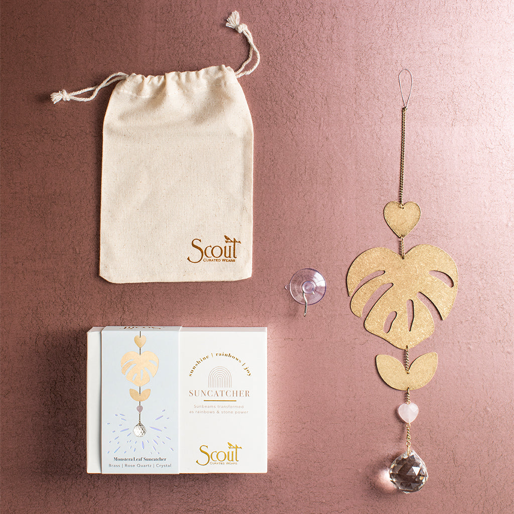 SUNCATCHER - MONSTERA LEAF/ ROSE QUARTZ