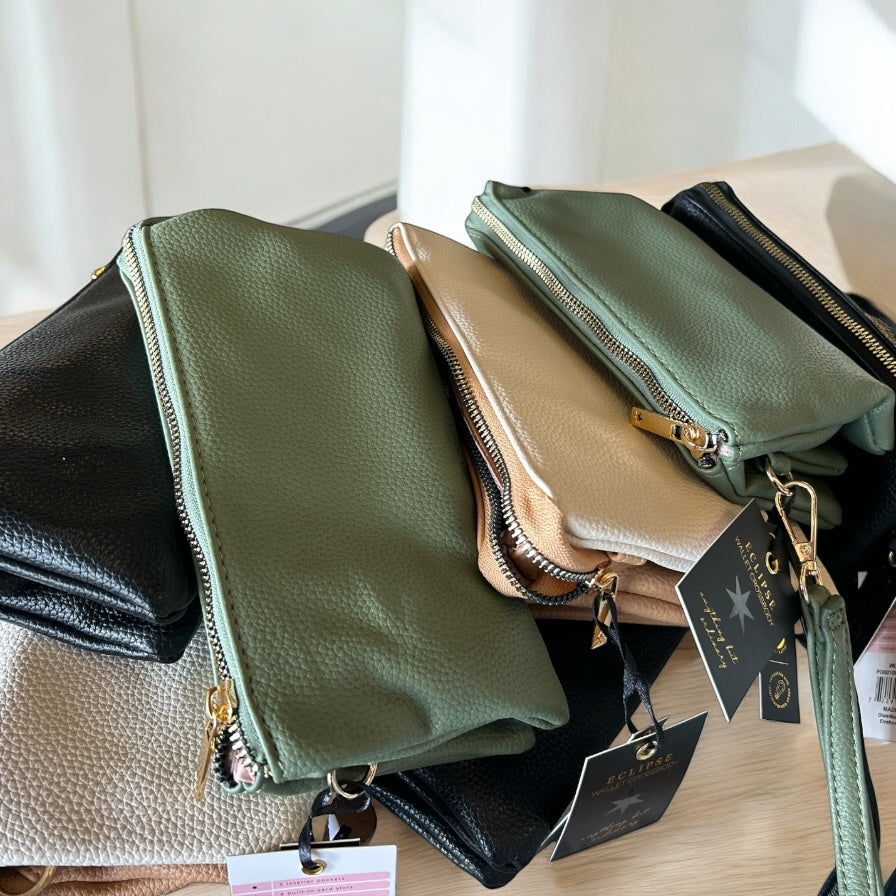 KEDZIE ECLIPSE CONVERTIBLE WALLET CROSSBODY - OLIVE WITH GOLD
