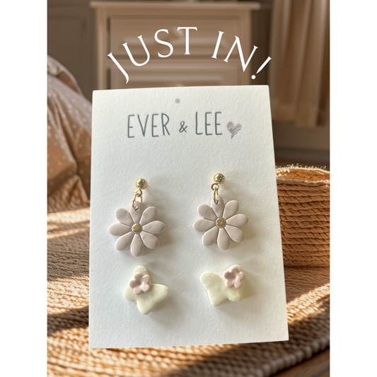 Clay earrings - flowers and butterflies