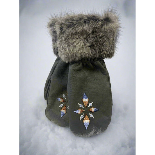 Hand Made Beaded with Fur Trim Mittens