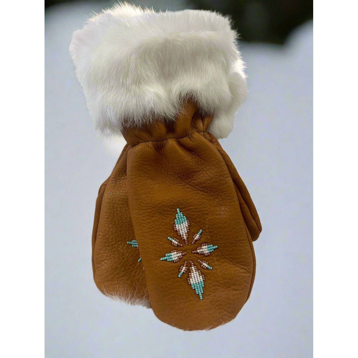Hand Made Beaded with Fur Trim Mittens