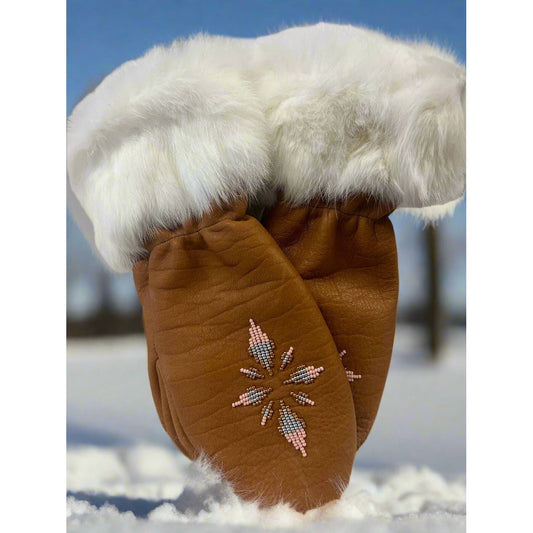 Hand Made Beaded with Fur Trim Mittens