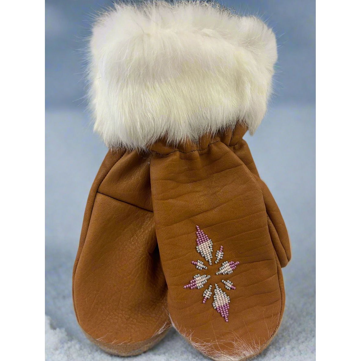Hand Made Beaded with Fur Trim Mittens