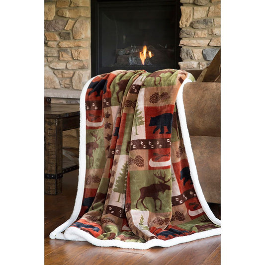 Patchwork Lodge Plush Throw