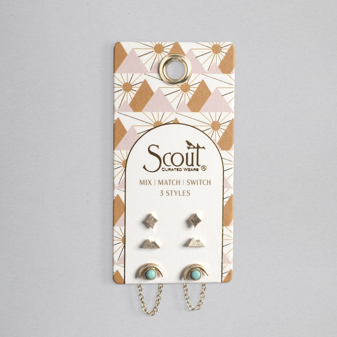 Stud Trio Ear Jacket Set - Mountain/Turquoise/Gold  JQ001