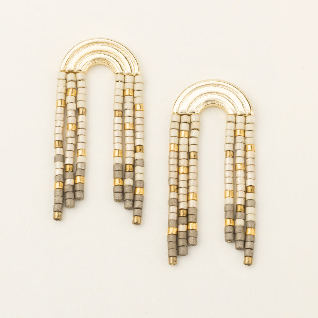 Chromacolor Miyuki Rainbow Fringe Earring - Pewter Multi/Gold MF001