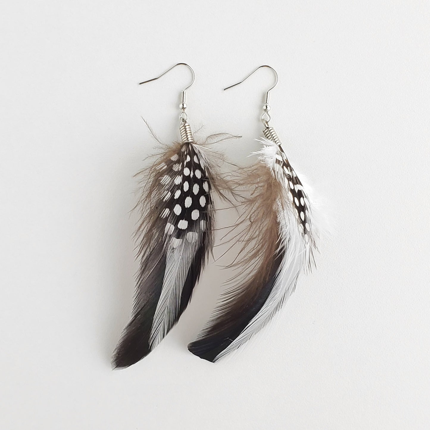 Natural Feather Earrings in Rooster/Spotted Guinea MFE1