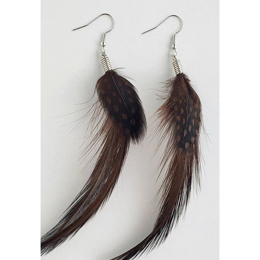 Natural Feather Earrings in Brown Hackle/Spotted Guinea MFE4