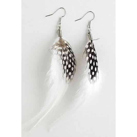 Natural Feather Earrings in White Hackle/Spotted Guinea MFE5