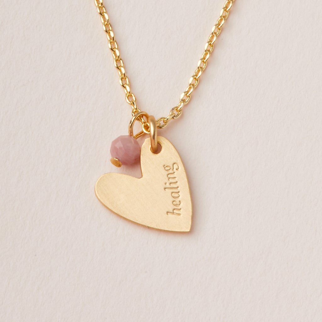 Stone Intention Charm Necklace - Rhodonite/Gold NC001