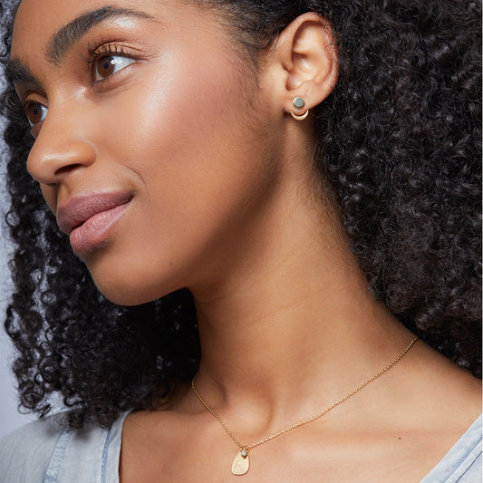 Stone Moon Phase Ear Jacket - Pyrite/Gold