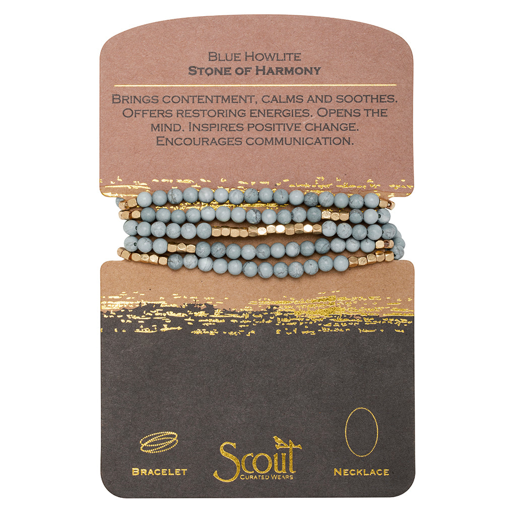 STONE WRAP BRACELET/ NECKLACE BLUE HOWLITE/GOLD - STONE OF HARMONY