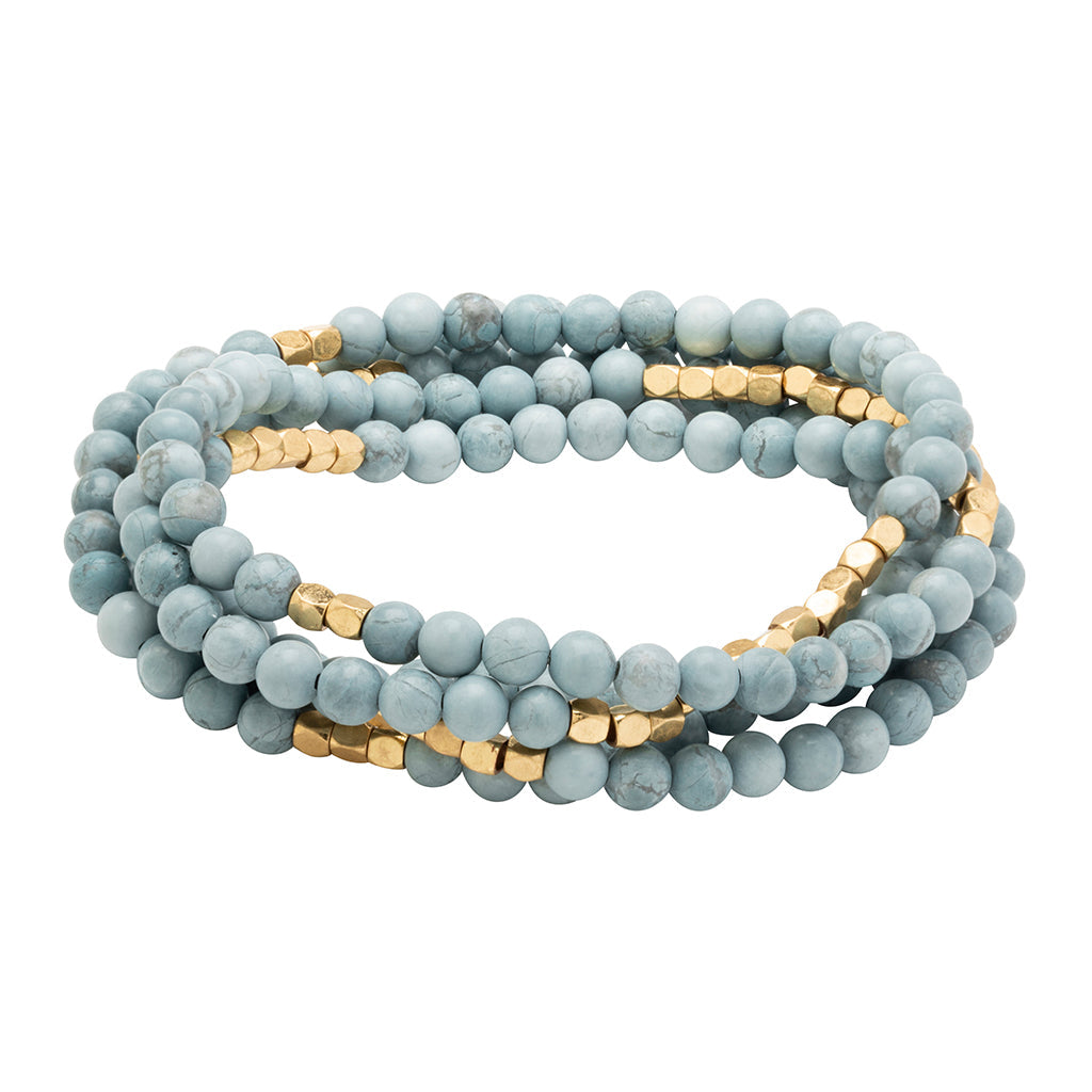 STONE WRAP BRACELET/ NECKLACE BLUE HOWLITE/GOLD - STONE OF HARMONY