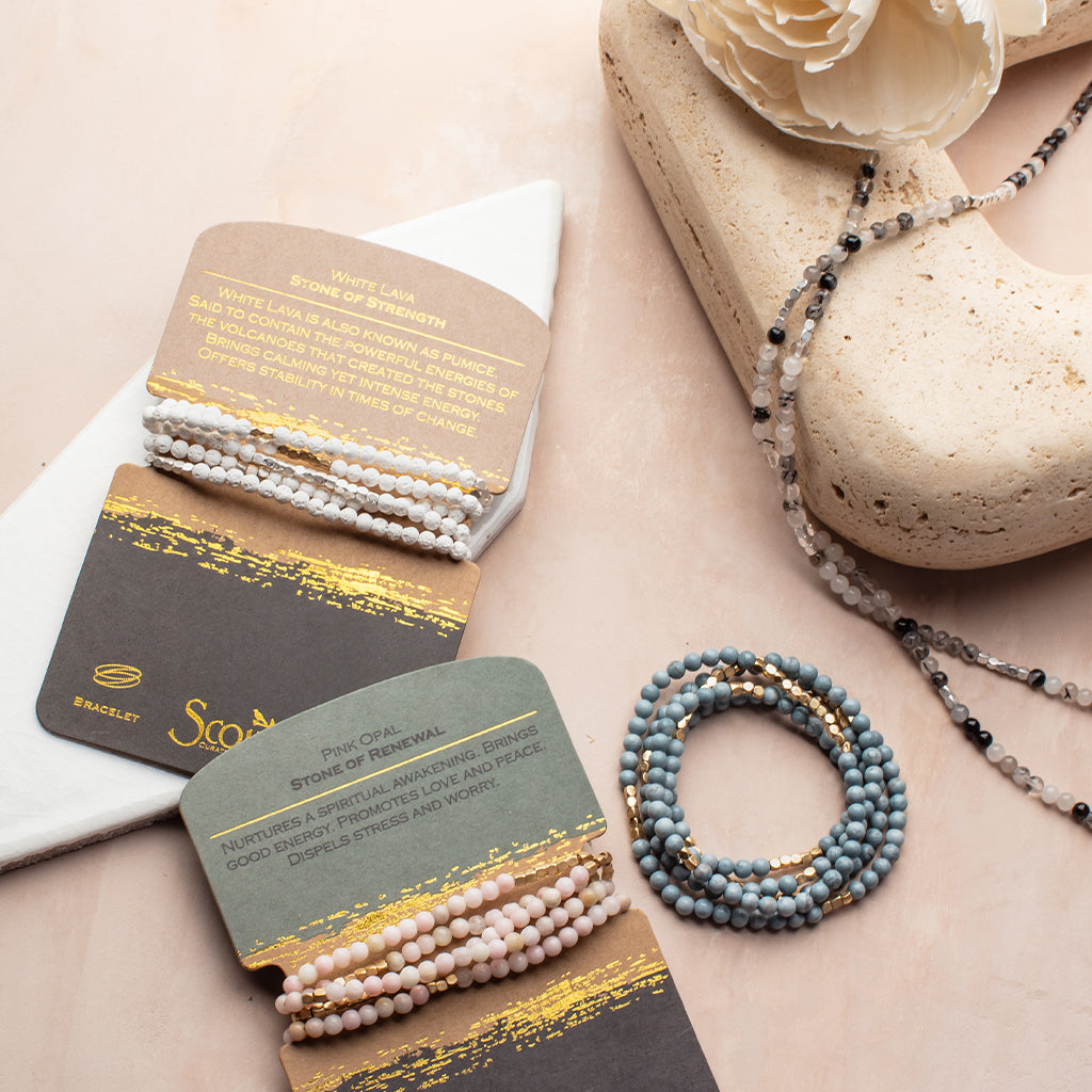 STONE WRAP BRACELET/ NECKLACE BLUE HOWLITE/GOLD - STONE OF HARMONY