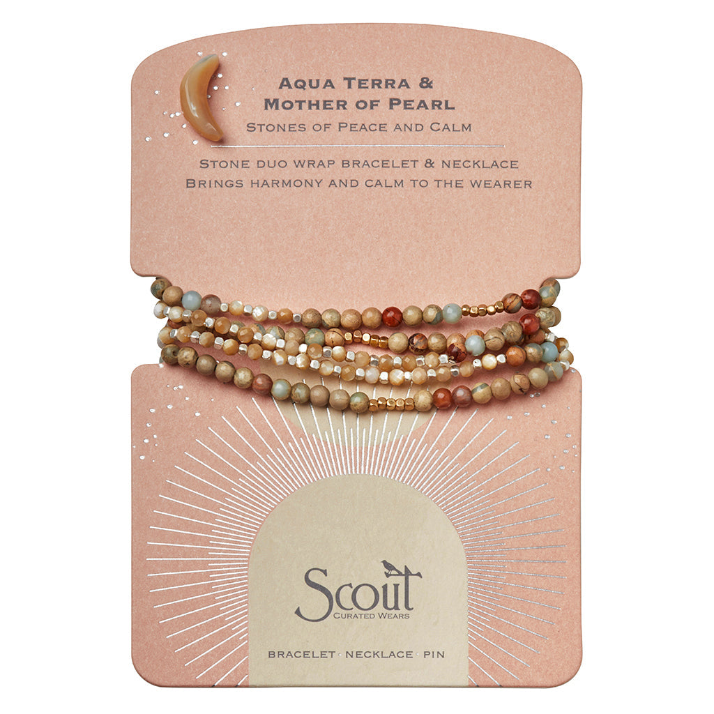 STONE WRAP BRACELET/ NECKLACE - AQUA TERRA/ GOLD/ SILVER - STONE OF PEACE