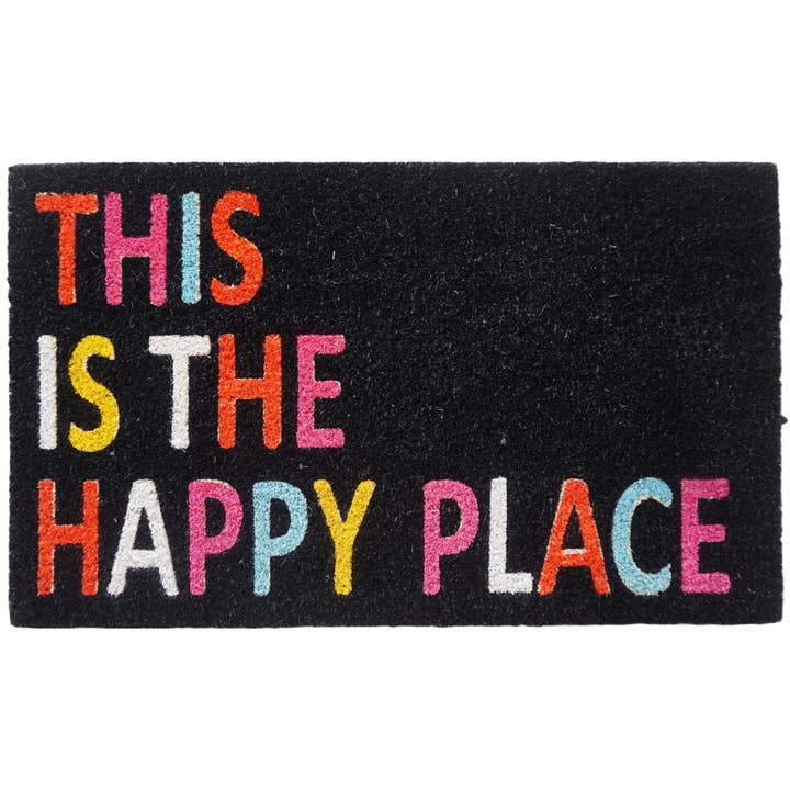"This Is the Happy Place", Black, Pvc Bleached Door Matt