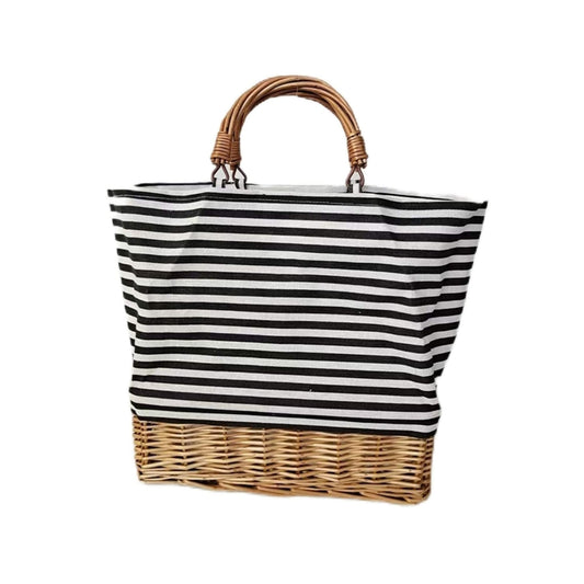 Striped Fabric Cooler Bag Willow Handle