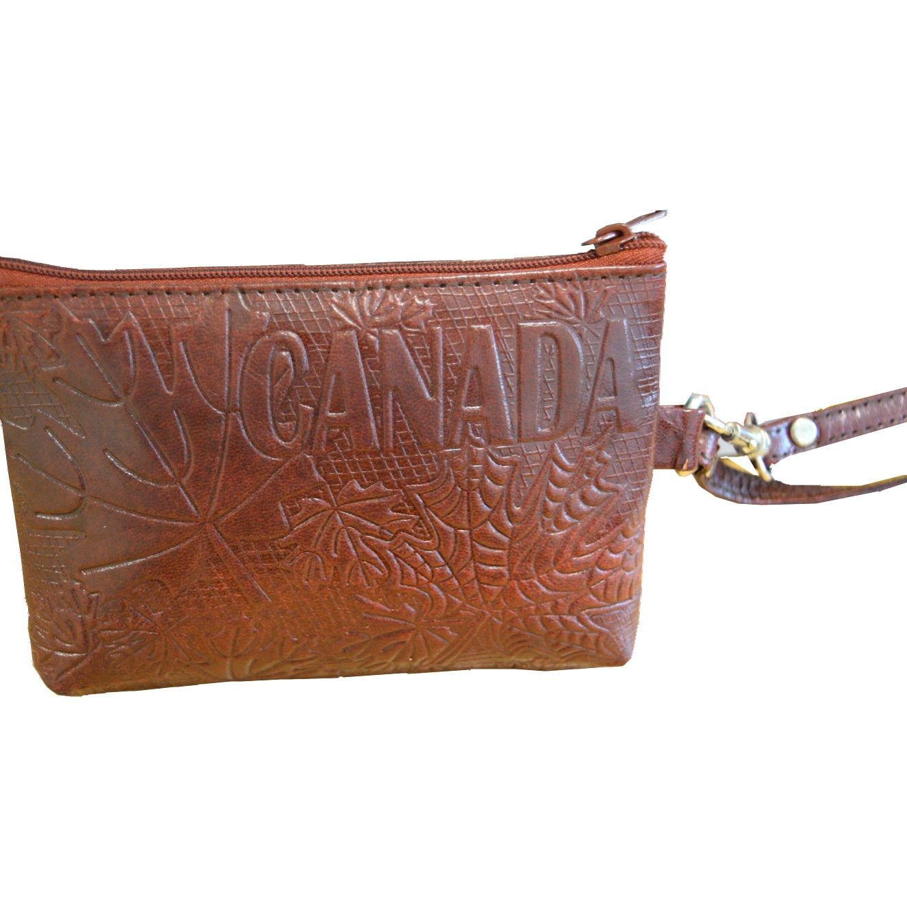 Canadian Leaves Embodised Leather Wristlet