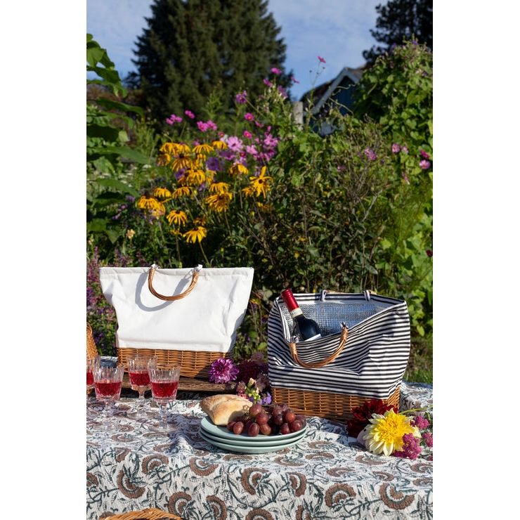 Striped Fabric Cooler Bag Willow Handle